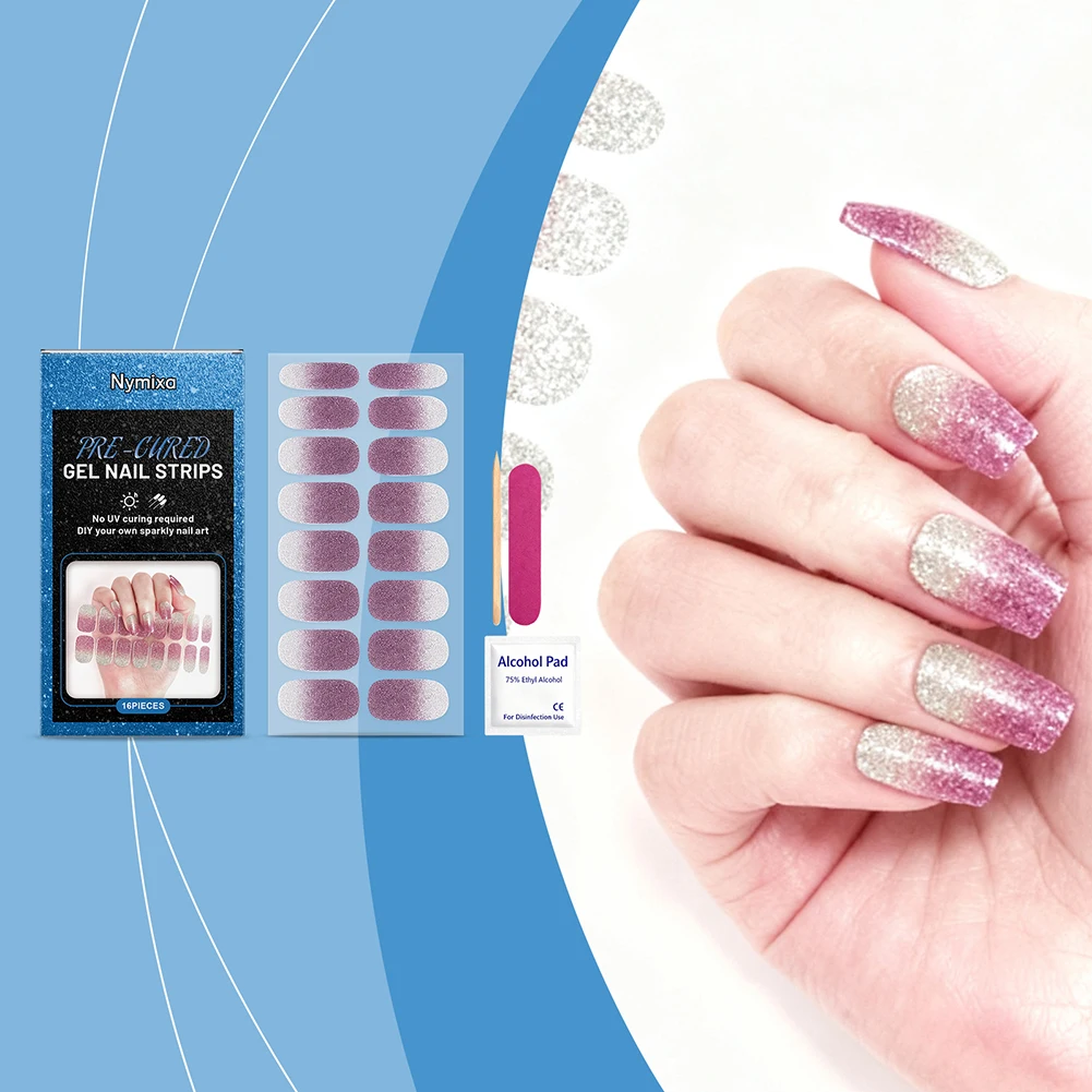 

Iridescent Semi Cured Gel Nail Strips Manicure Kit Gel Nail Polishes Decals Vibrant Iridescent Going Out For Nail Art Decoration