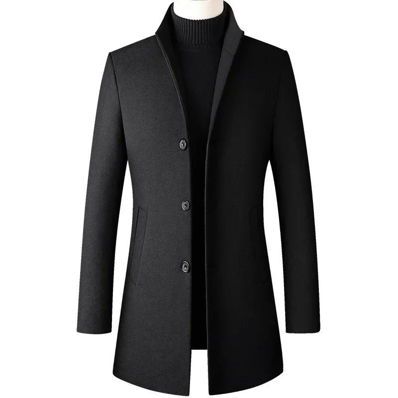 

Long Jackets for Men 2024 New Autumn and Winter Solid Color Men Woolen Coat Business Casual Windbreaker Men Trench ZL358