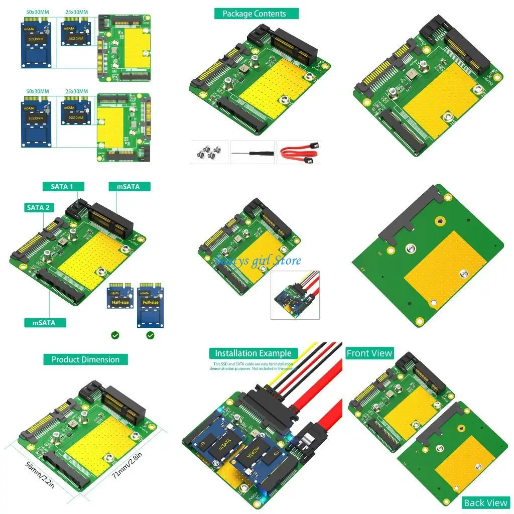 

C7AB Aluminum Frame Brackete Converters Duals Msata SSD to a Duals Adapters