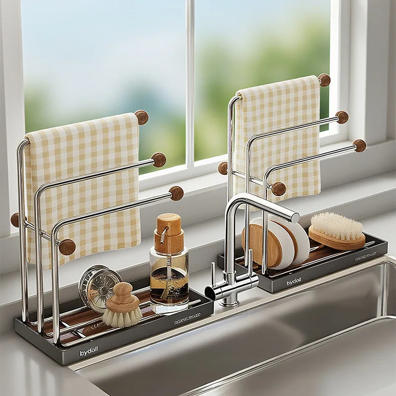 Antique Stainless Steel Kitchen Rag Drying Rack Countertop Sink Dish Cloth Sponge Multifunctional Storage Shelf