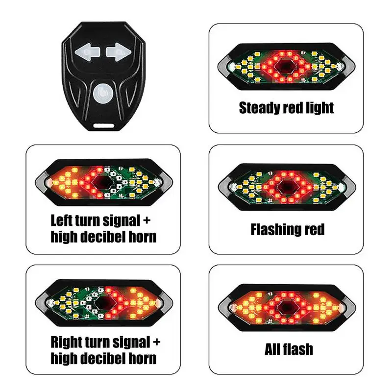 Bike Tail Light With Turn Signals Wireless Remote Control Waterproof Bicycle Rear Light Bicycle Warning Light With Horn