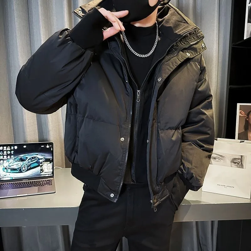 Men Clothing Faux Two-piece Winter Wear Thicken Cotton Coat Short Stand-up Collar Cool Warm Versatile Parkas Puffer Jacket New