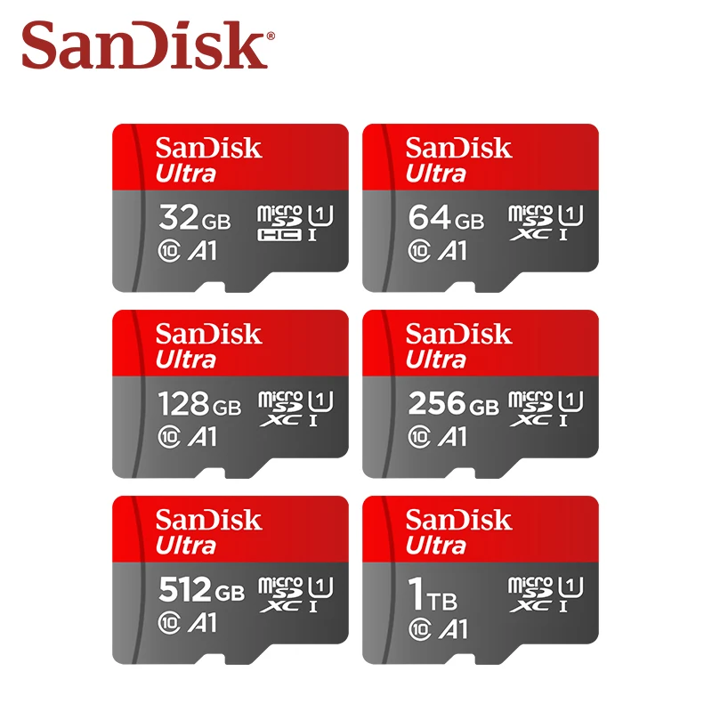 Original SanDisk A1 MicroSD Memory Card C10 TF Card 32GB 64GB 128GB 256GB 512GB 1TB Up to 150Mb/s Read Storage Flash Phone Card