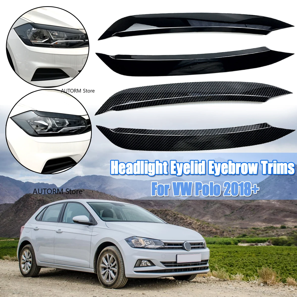 

Пара автомобильных передних фар, наклейки для бровей и век, чехол для Volkswagen Polo MK6 2019 + 2020, фары для бровей