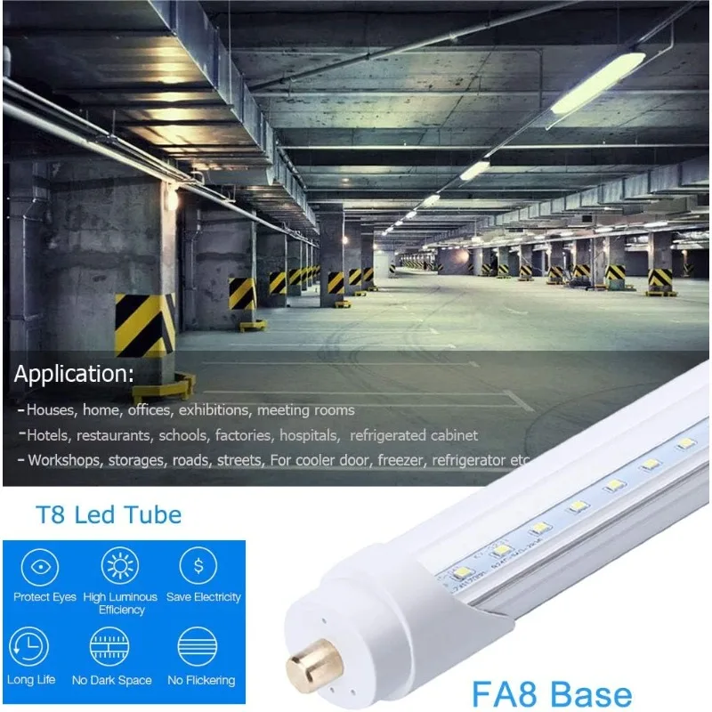 หลอดไฟ LED แบบหลอดยาว 8 ฟุต 96 นิ้ว, 5000K (สีขาวสว่างพิเศษ), ฝาครอบใส พร้อมขั้วต่อแบบขาเดียว FA8, T8 85V-265V AC 45W - 4800