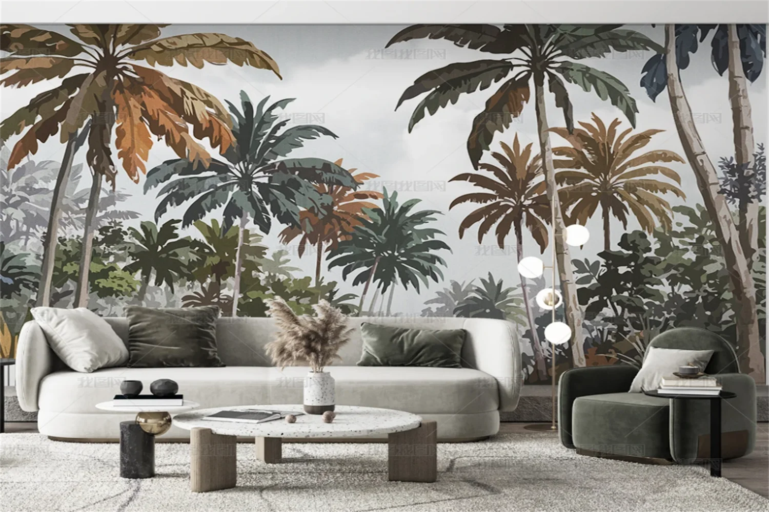 Customized Size Mural French Tropical Rainforest Landscape Wallpaper Coconut Tree Living Room Sofa Background Wall Decorative