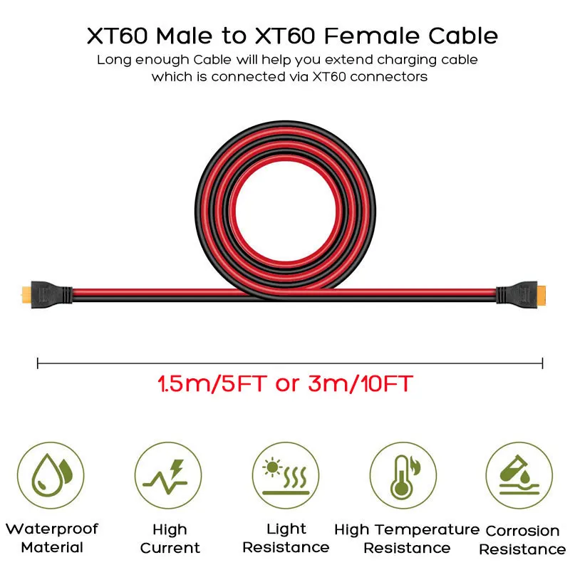 Upgraded 3m 1.5m 12AWG XT60 Male to Female Charging Cable for ALLPOWERS R600 R1500 R2500 S2000 Ecoflow RIVER & DELTA Anker SOLIX
