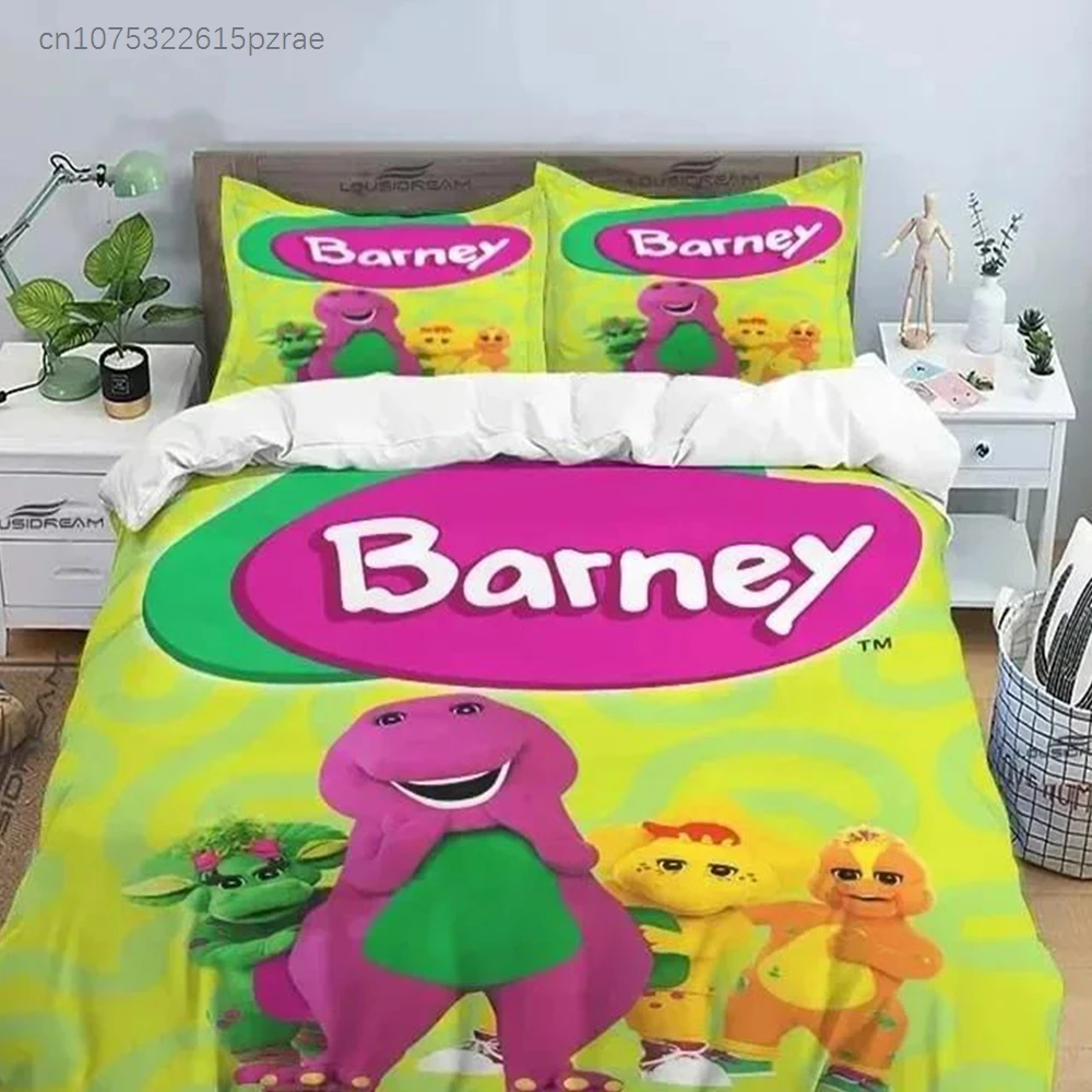 Barney Friends Cute Cartoon Bedding Set Dinosaur Pattern Duvet Cover Pillow Case Boys Bedroom Double King Size Comforter Gift