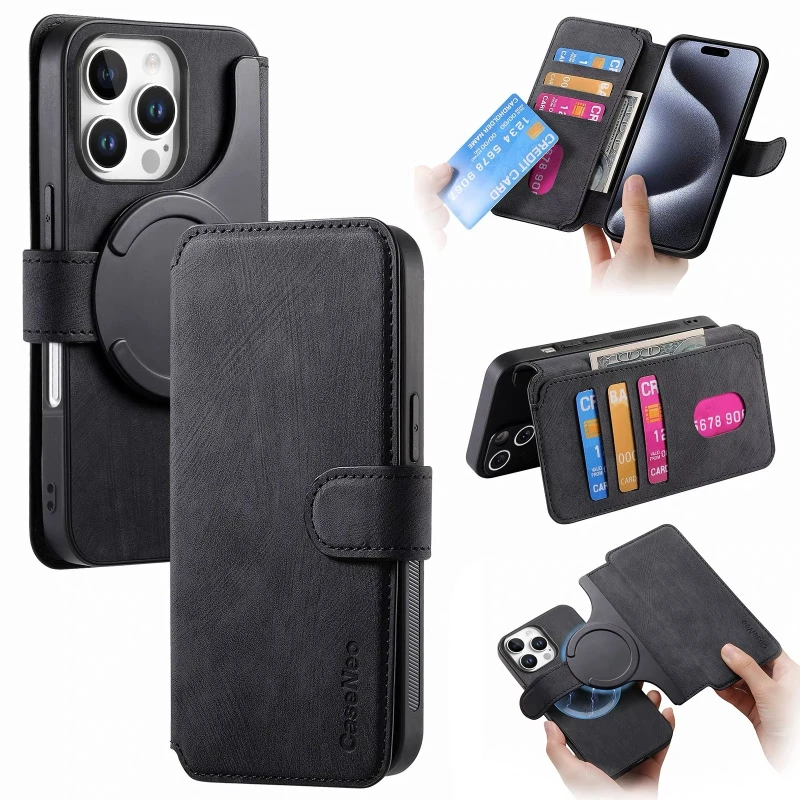 Magnetische Vollschutz-Lederhülle für iPhone 17 16 15 14 13 12 Pro Max Air Plus 17E 16E Handyhülle mit Kartenhalter