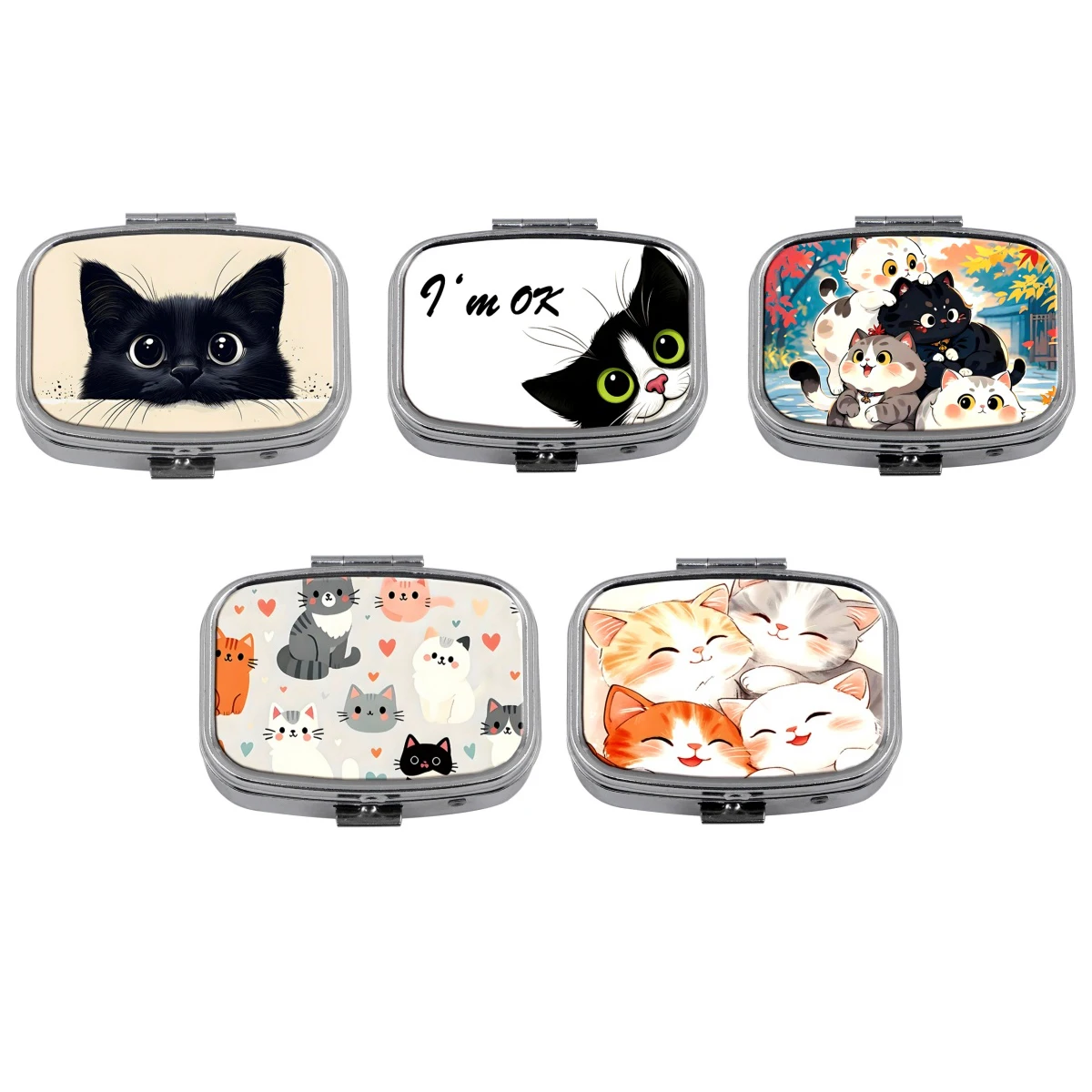 Cute Cat Pill Box 2-Compartment Medicine Pill Organizer Household Portable Medicine Storage Box Travel Accessories