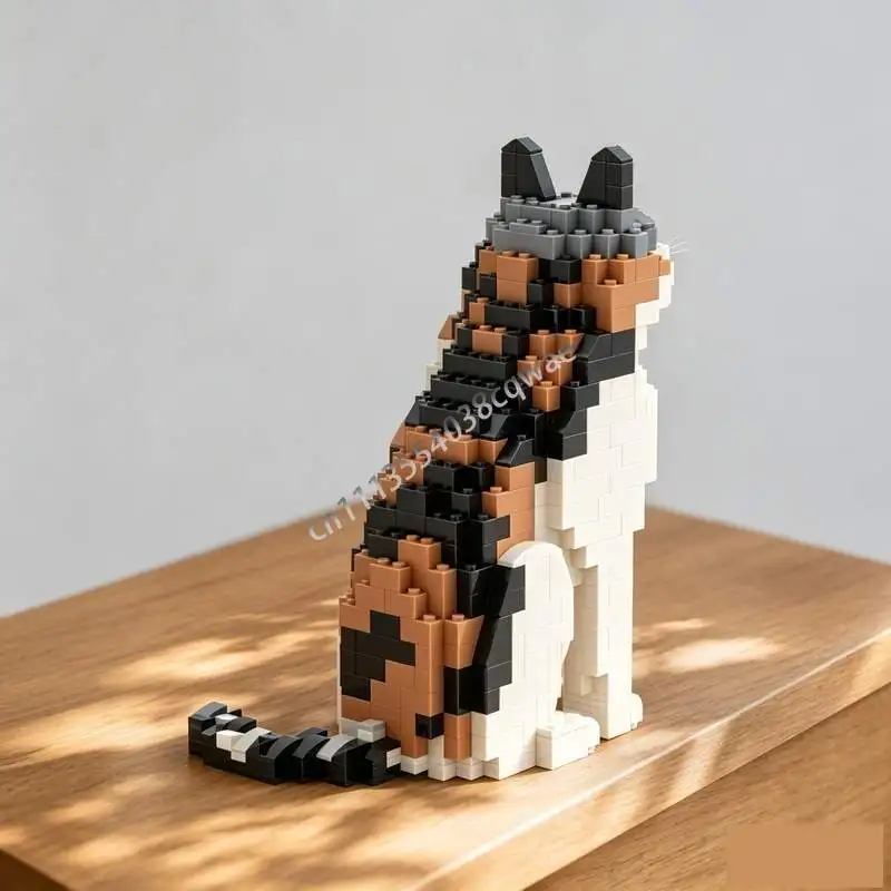 NEW 746Parts MOC Calico Cat High White Pattern Animal Model Custom Puzzle DIY Creative Assembly Blocks Building Toy Display Gift