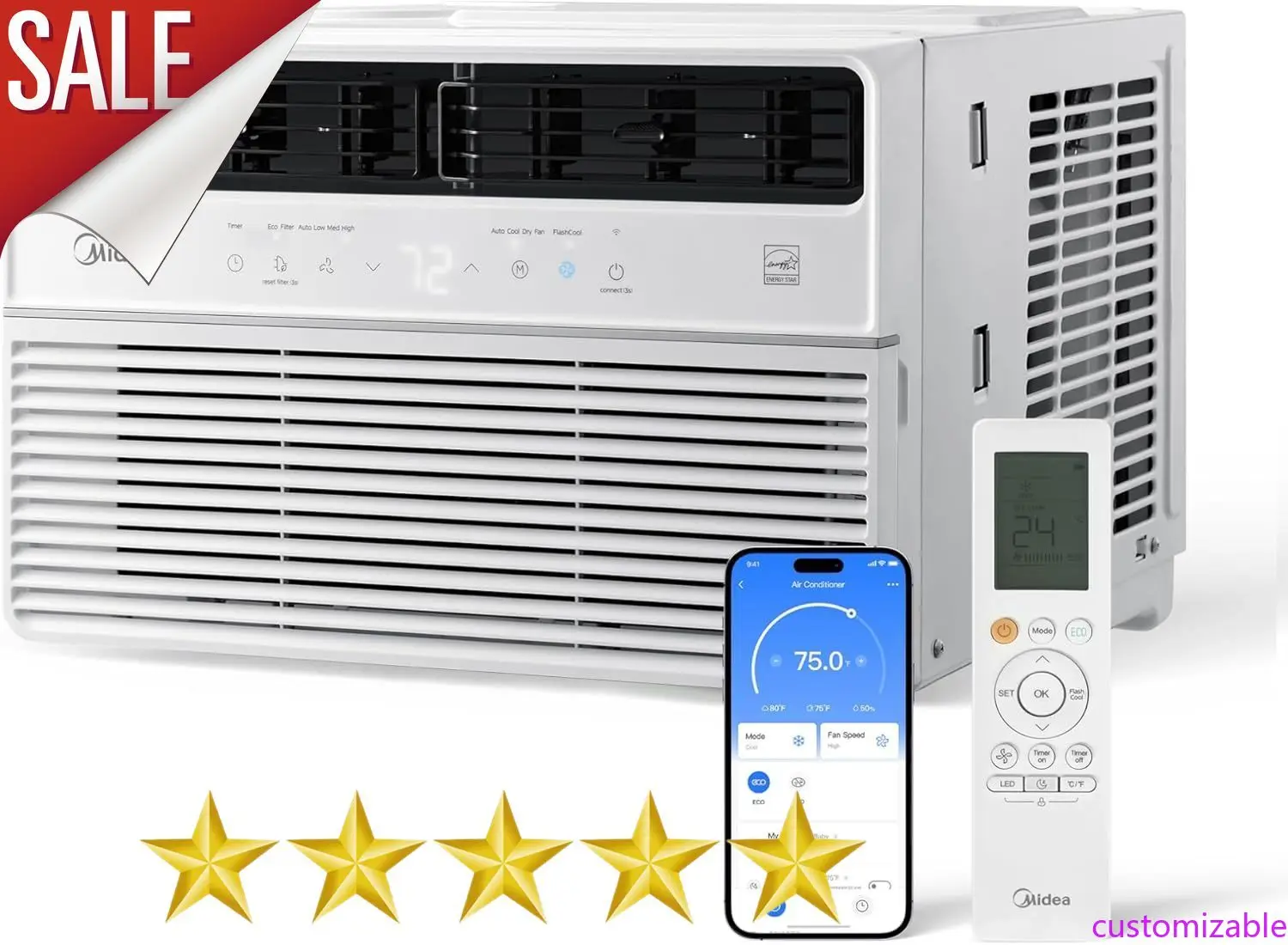 

Customizable 8,000 BTU Smart Inverter Window Air Conditioner with APP, Alexa Control, 115V AC Unit Cools up to 350 Sq. Ft,