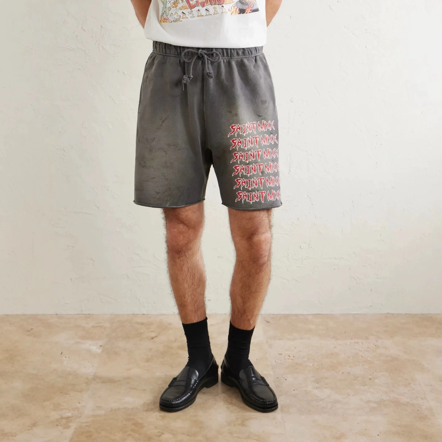Summer Vintage SAINT Mx6 Soft Breathable Comfortable High Street Washed Shorts Casual Loose Cotton Versatile Oversize Men view 3