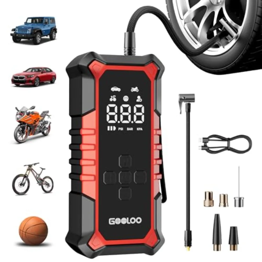 

A6 Gear Tire Inflator Portable Air Compressor 160 PSI Cordless Tire Inflator with Digital Pressure Gauge ＆LED Light Air Pump fo