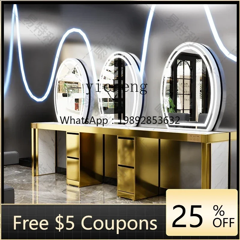 LYY  hair salon special mirror table perm and dyeing area with desktop barber shop, hair salon mirror cabinet integrated