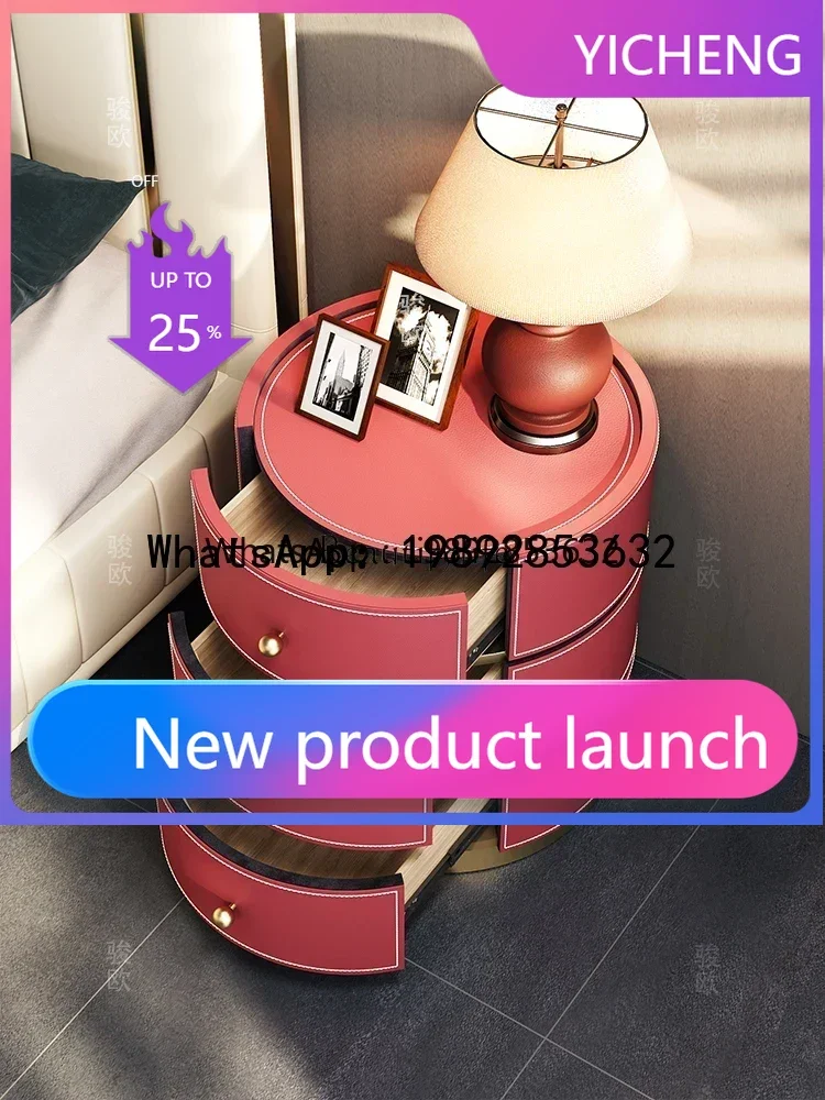 

LYY bedside table saddle leather light luxury simple solid wood high-end cabinet