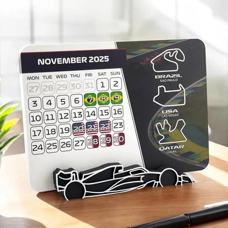 F1 2025 Calendar, Formula 1 Racing Calendar 2025 Desktop Decoration, 2025 Desktop Calendar With F1 Car Stand