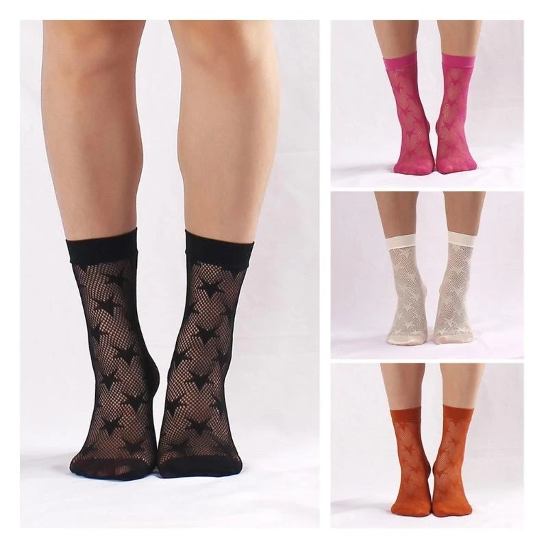 

Women Lace Ankle Socks Short Stockings Hollow Out Mesh Net Socks Tights Thin Summer Star Socks 1 Pair 15UB