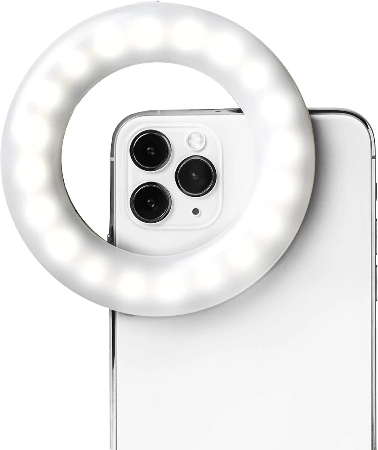 

Selfie One - Ring Light for Phone, iPhone, Android or Laptop | 3 Adjustable Light Modes | Rechargeable Batteries | Clip