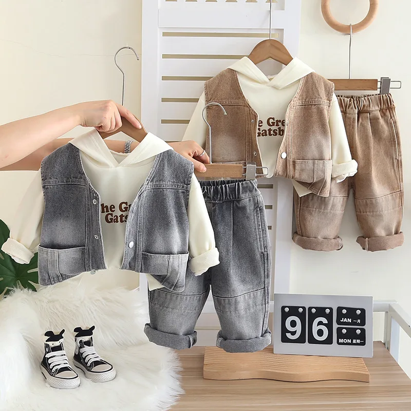 

New Spring Autumn Baby Clothes Suit Children Vest Hoodies Pants 3Pcs/Sets Kids Boys Clothing Infant Costume Toddler Tracksuits
