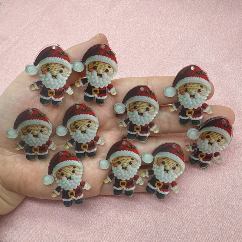 10 قطع من قلادة سانتا كلوز من الأكريليك لعيد الميلاد، إكسسوارات سلسلة مفاتيح على شكل قلادة وأقراط يمكنك صنعها بنفسك