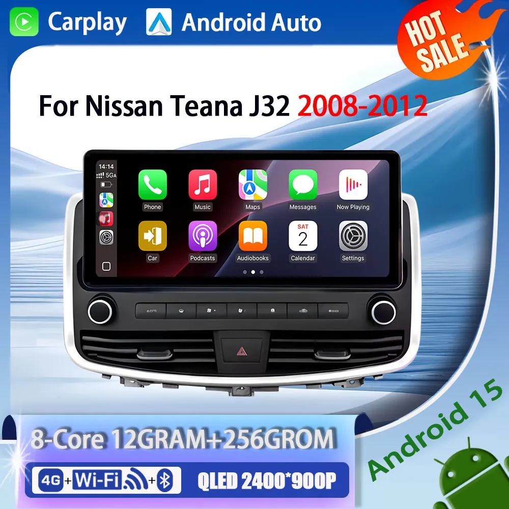 Android 15 Carplay Auto Wifi GPS 360 BT Car Radio For Nissan Teana J32 2008-2012 Carplay Auto Video Stereo Player DSP