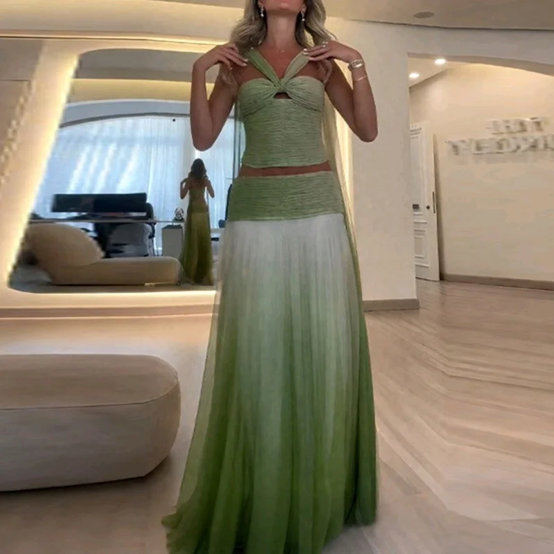 

Новый летний женский топ Vaion Sle adient с поясом и повседневной юбкой, длинные брюки с v-образным вырезом