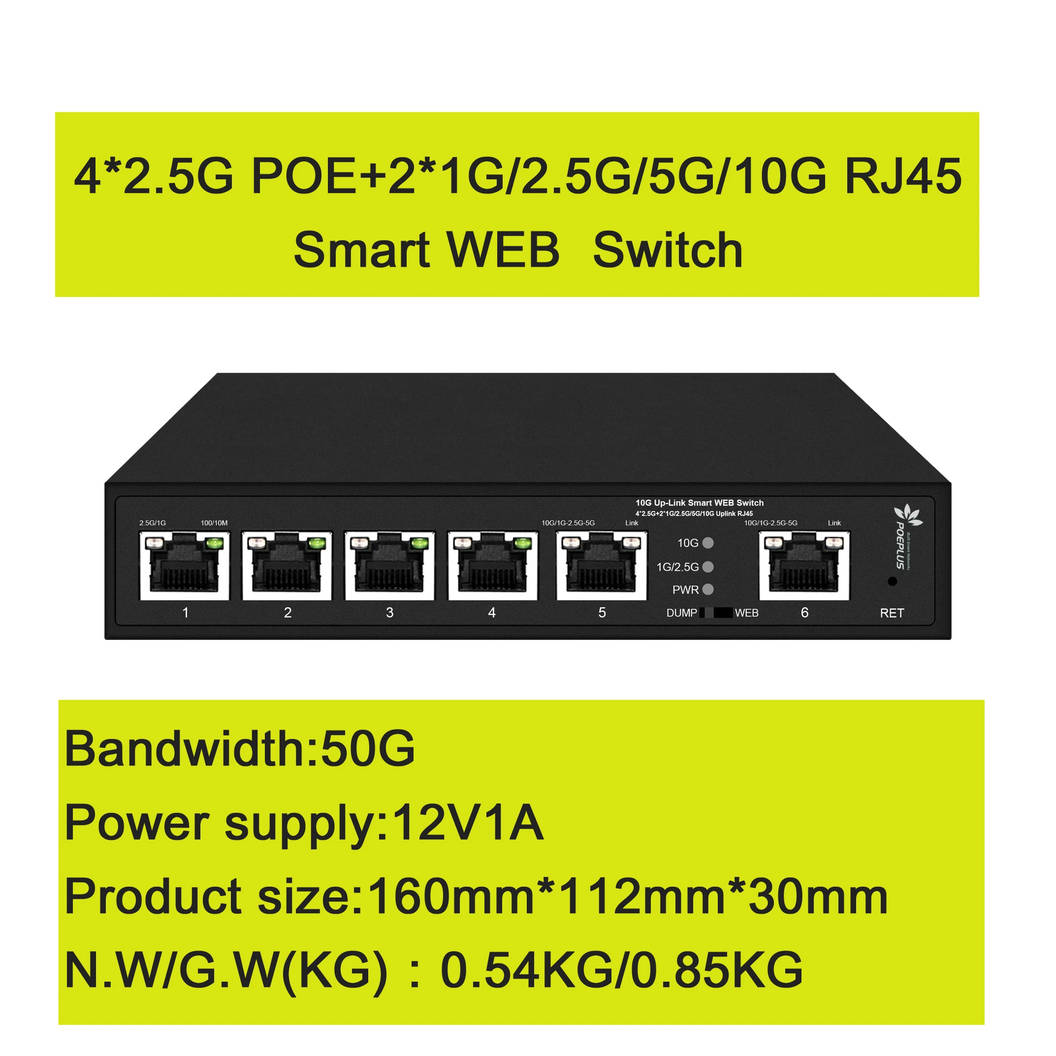 Commutateur intelligent POE Lite, 4 ports, 2,5 Gbe, commutateur géré non Web, liaison montante RJ45, 4 + 2 ports, 2.5G