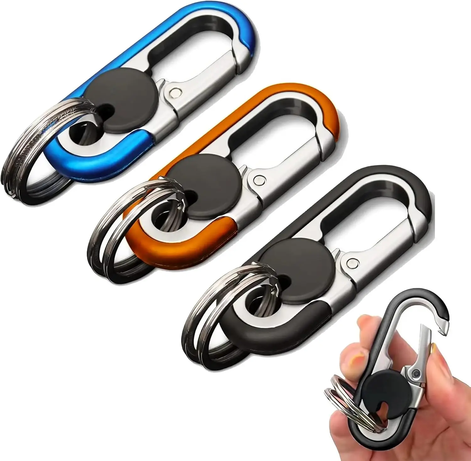Men's Car Key Chain 3pcs, Personalized Creative Stainless Steel Car Keychain for Men,Women Black Carabiner