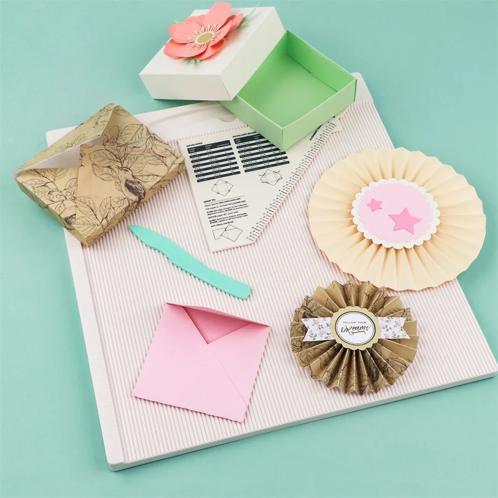 

12x12" Scoring Board Large Multi-Purpose Score Board with Bone Folder and Triangular Guide for Making Envelope/Envelope Box/Gift
