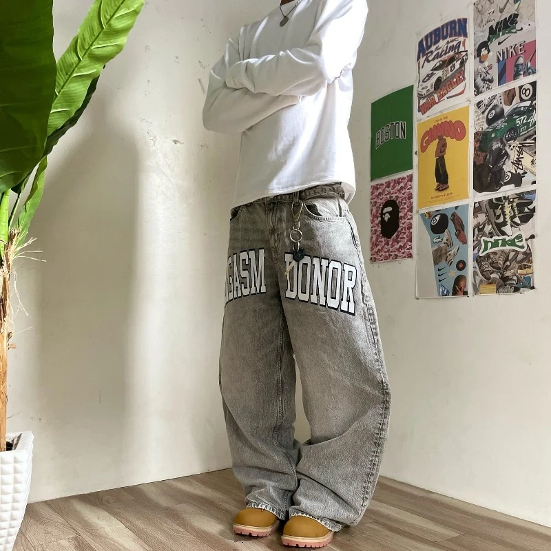 Jean Baggy Vintage Délavé pour Homme et Femme, Streetwear Gothique, Haute Qualité, Mode Harajuku, Jambes Larges, Y2K