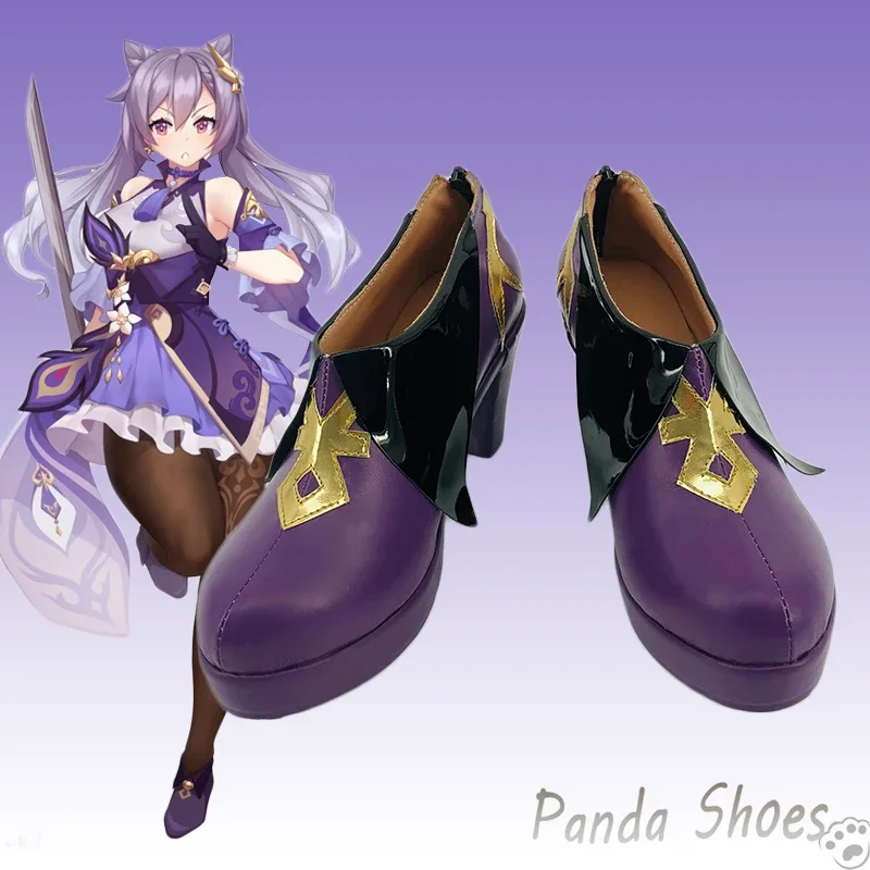 Genshinimpact Keqing Cosplay Shoes Anime Game Cos Purple Boots Ke Qing Cosplay Costume Prop Shoes for Con Halloween Party