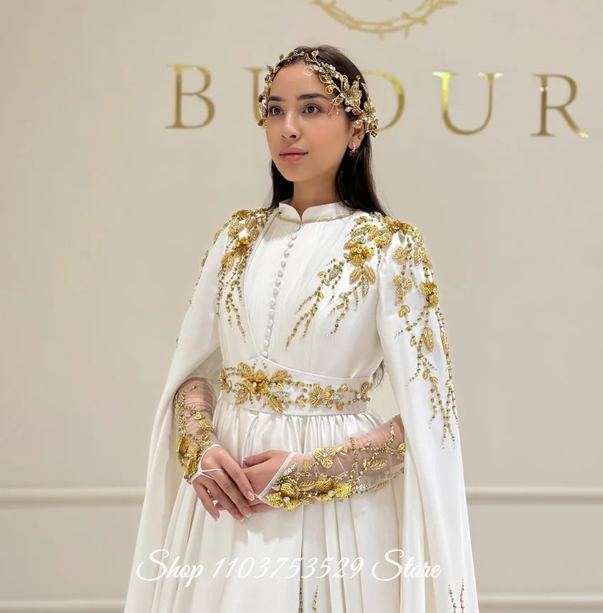 Customised Gorgeous Chiffon Satin Wedding Dress Long Sleeved A Line Skirt Bridal Gown Formal Evening Gown Engagement Dress