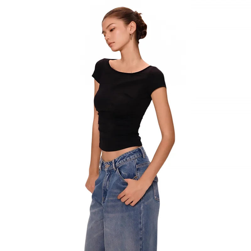 تي شيرت C-GEM-Women بدون أكتاف بدون ظهر - تصميم بسيط، مقاس نحيف، مقاس خصر، قميص علوي متعدد الاستخدامات بأكمام قصيرة