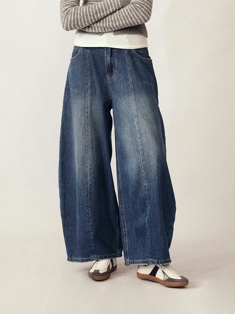 

Джинсы UMILAB Balmy Comfortable Sli 00 из хлопка, с эффектом потертости, свободного кроя, с высокой талией, для женщин