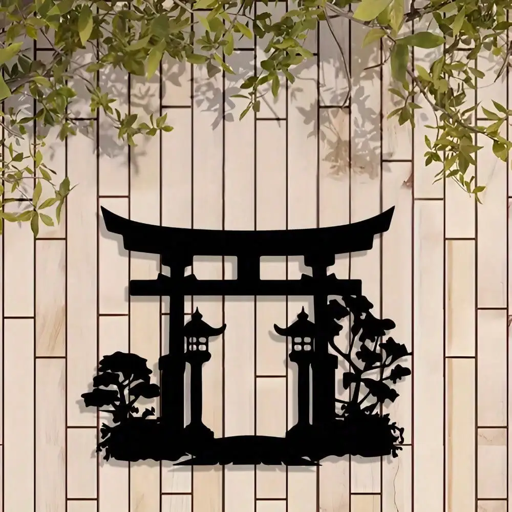 CIFbuy Metal Wall Art Japanese Torii Gate Bonsai Tree Iron Decor Indoor Outdoor Living Room Patio Traditional Cutout Craft