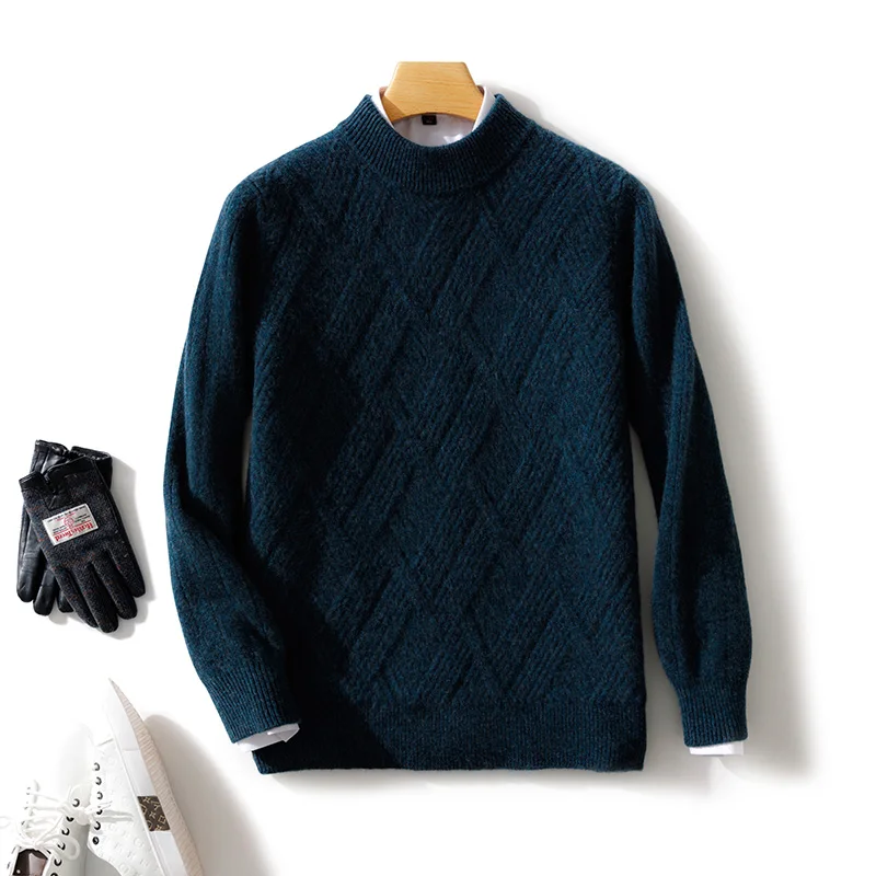 

Autumn Winter 100% Merino Wool Mock Neck Sweater Men's Pullover Cashmere Long Sleeves Warm Fashion Soft Casual Clothing Top