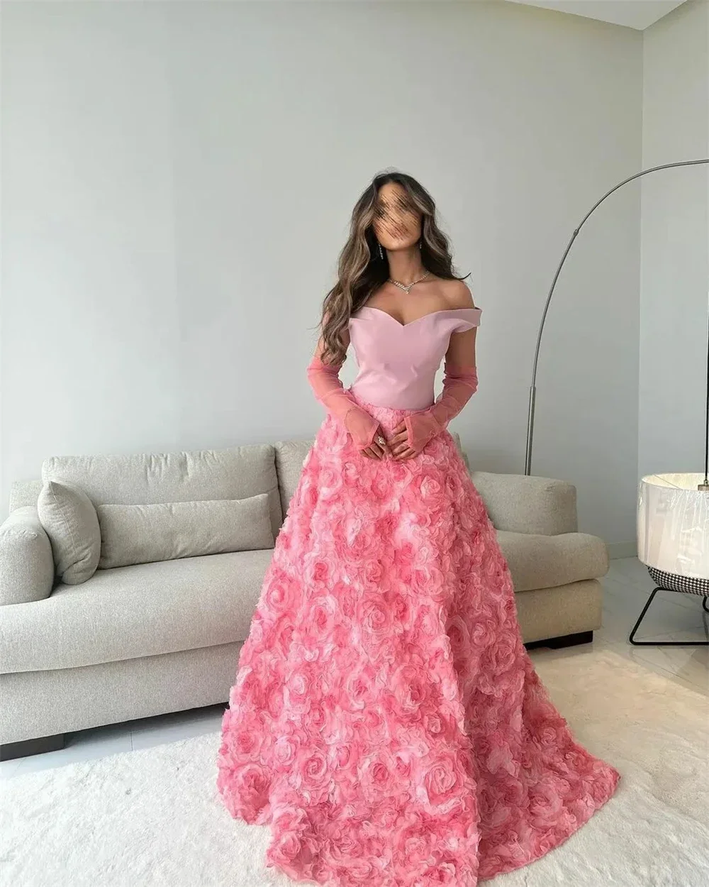 Prom Dresses Fashion Elegant Off the Shoulder Flower Empire Party Dress Floor Length Lace Formal Evening Gowns vestido formatura