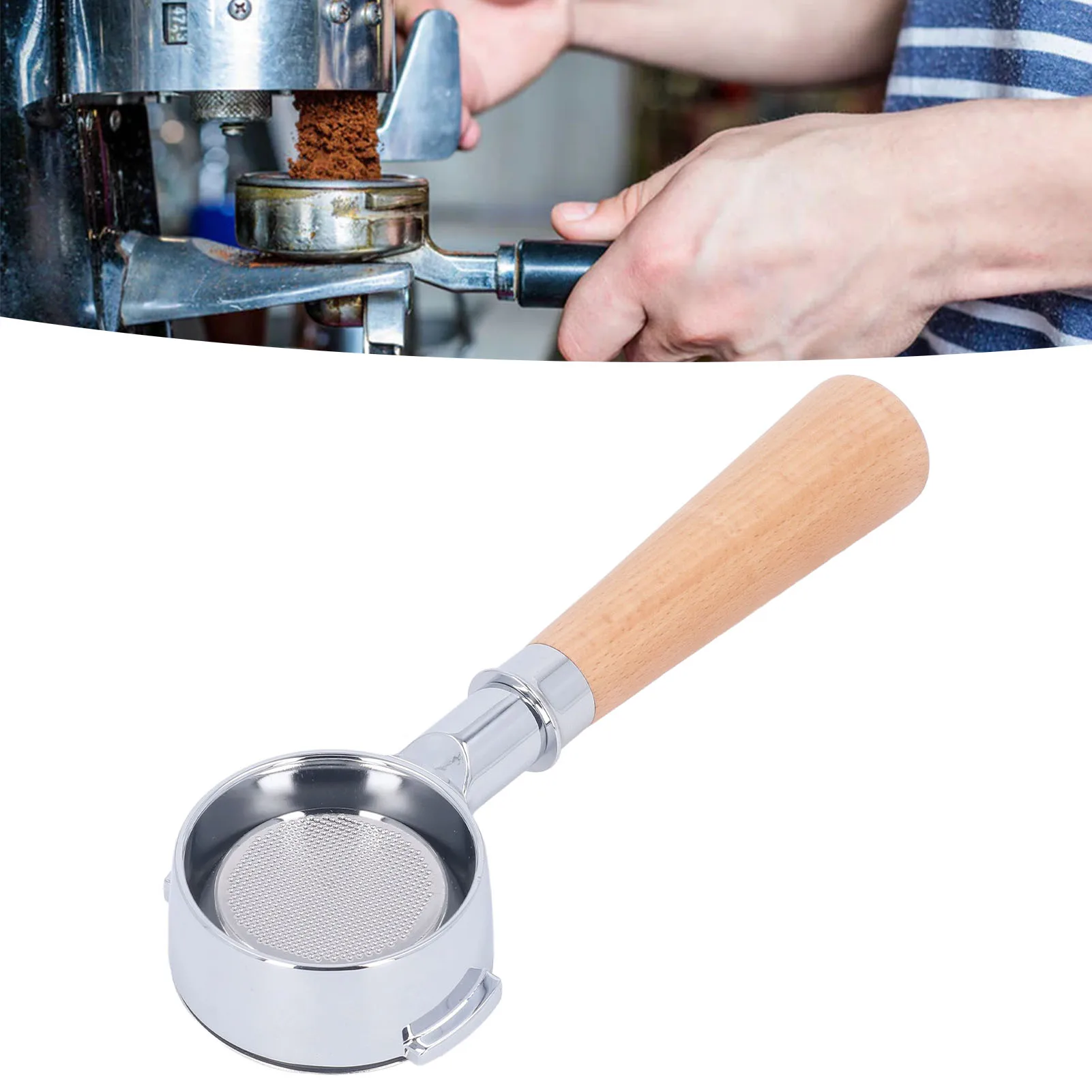 

58mm Coffee Portafilter Aluminum Alloy 2 Ears Bottomless Portafilter Handle with Single Layer Filter Screen