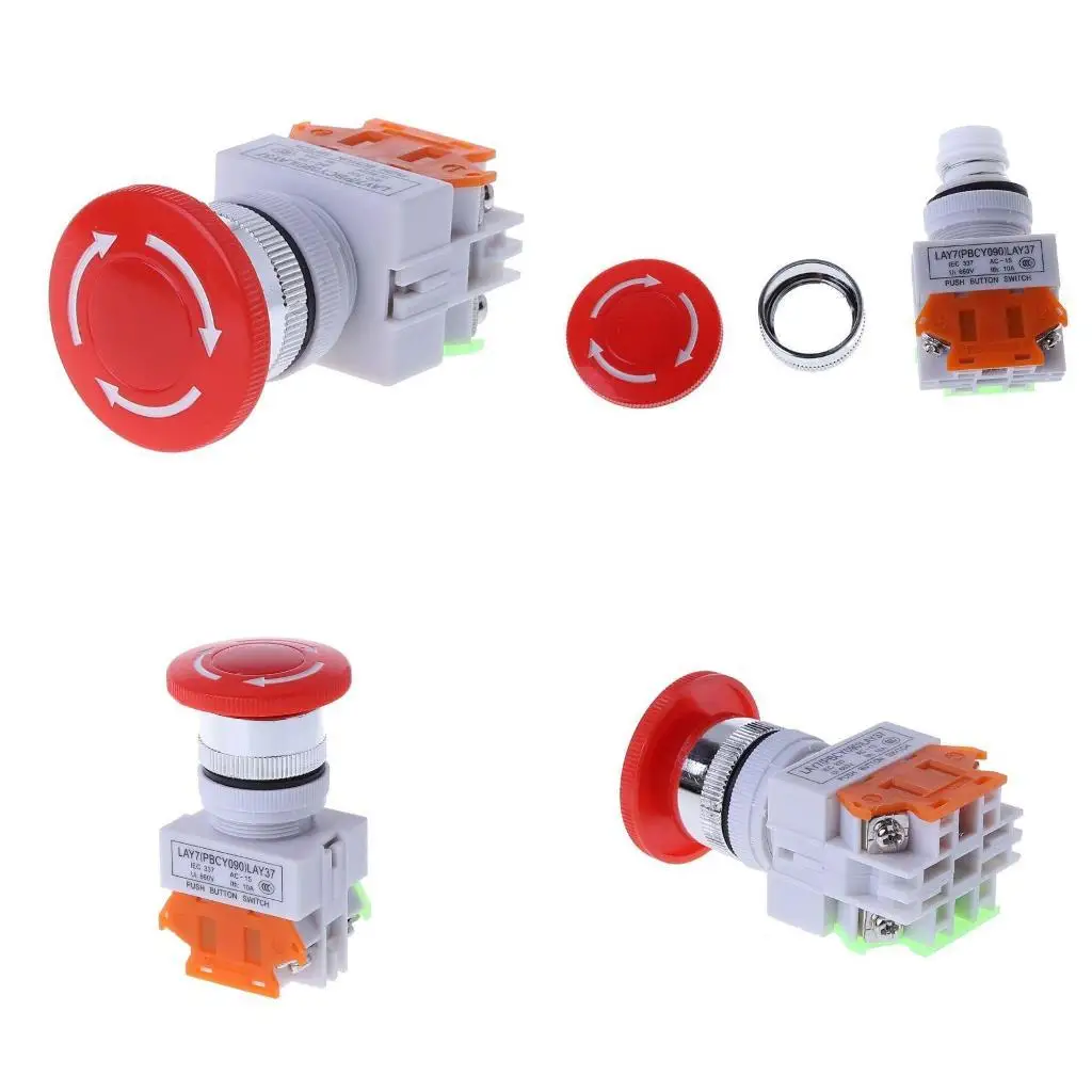 

652F 22mm 1NO 1NC DPST Emergency Stop Push Button Switch Red Mushroom Equipment