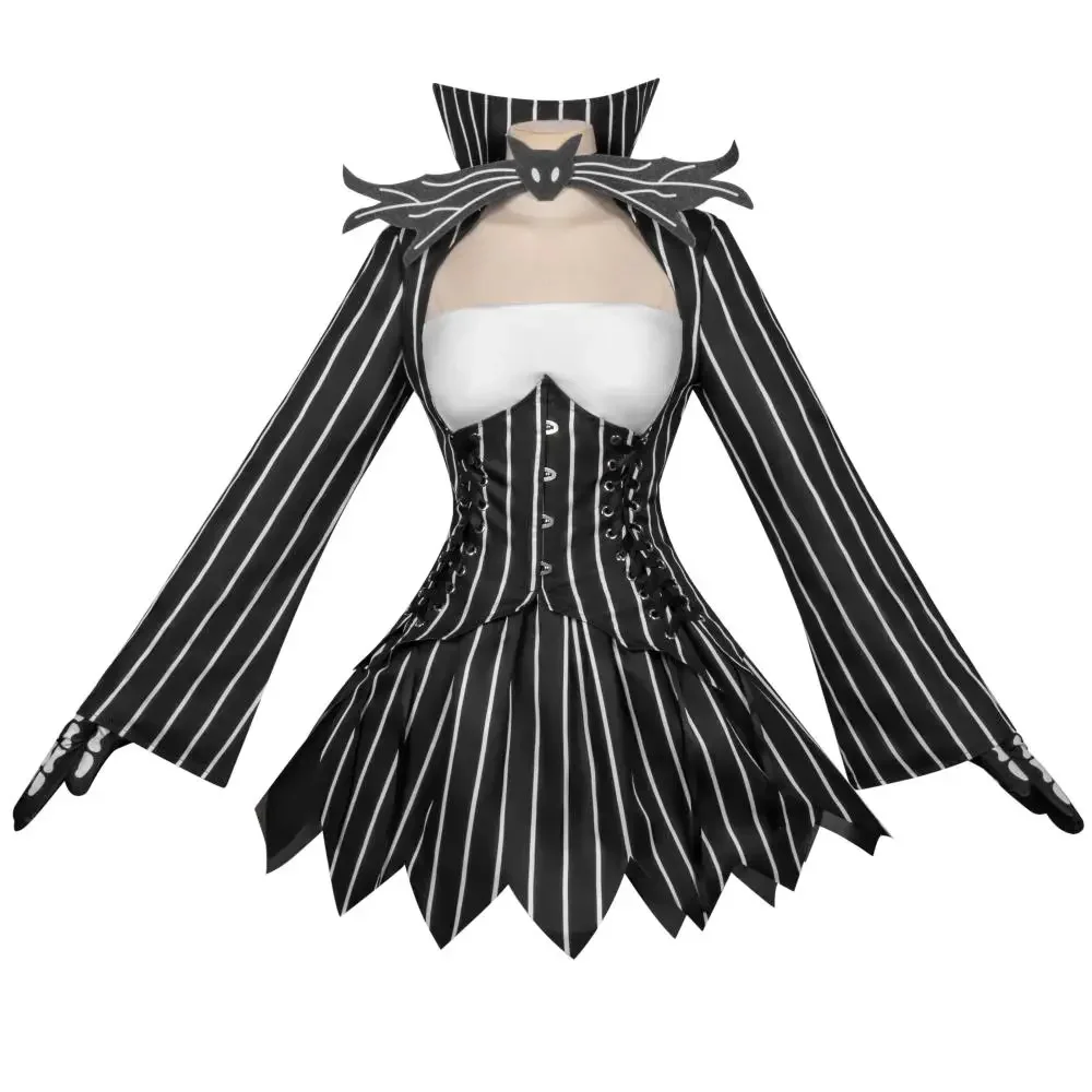 Jack Cosplay Scary Skeleton Full Set Cosplay Costume, Gothic Horror Outfit for Halloween and Christmas Eve Roleplaying Party