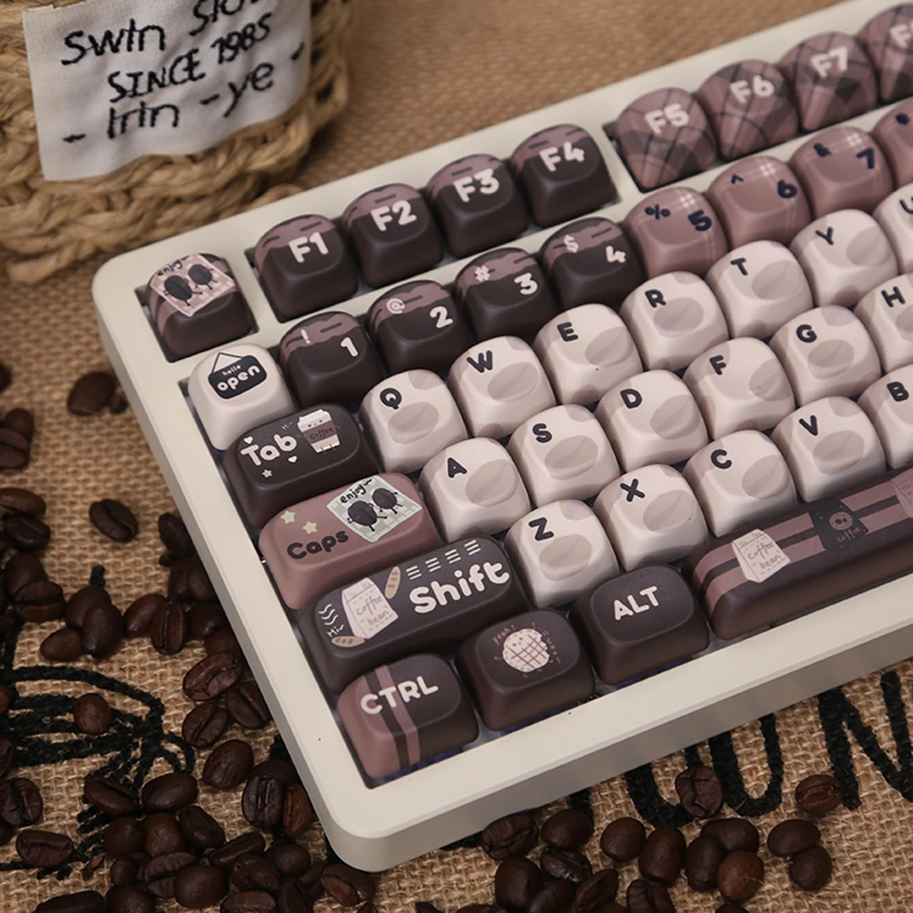 131Keys Cute Brown Coffee Bean PBT Keyboard Caps MOA Profile Dye Sublimation Keyboard Keycap For MX Switches Mechanical Keyboard