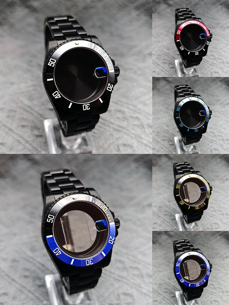 حافظة فرعية للرجال باللون الأسود الغواصة مقاس 40 مم مع مجموعة، متوافقة مع حركة NH34 35 36 38 MIYOTA8215 بقرص 28.5 مم