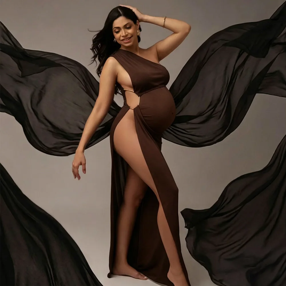 Pregnancy Photography Outfit One Shoulder Sleeveless Side Slit Dress  Photography Dress For Women Photography Studio Clothing view 3