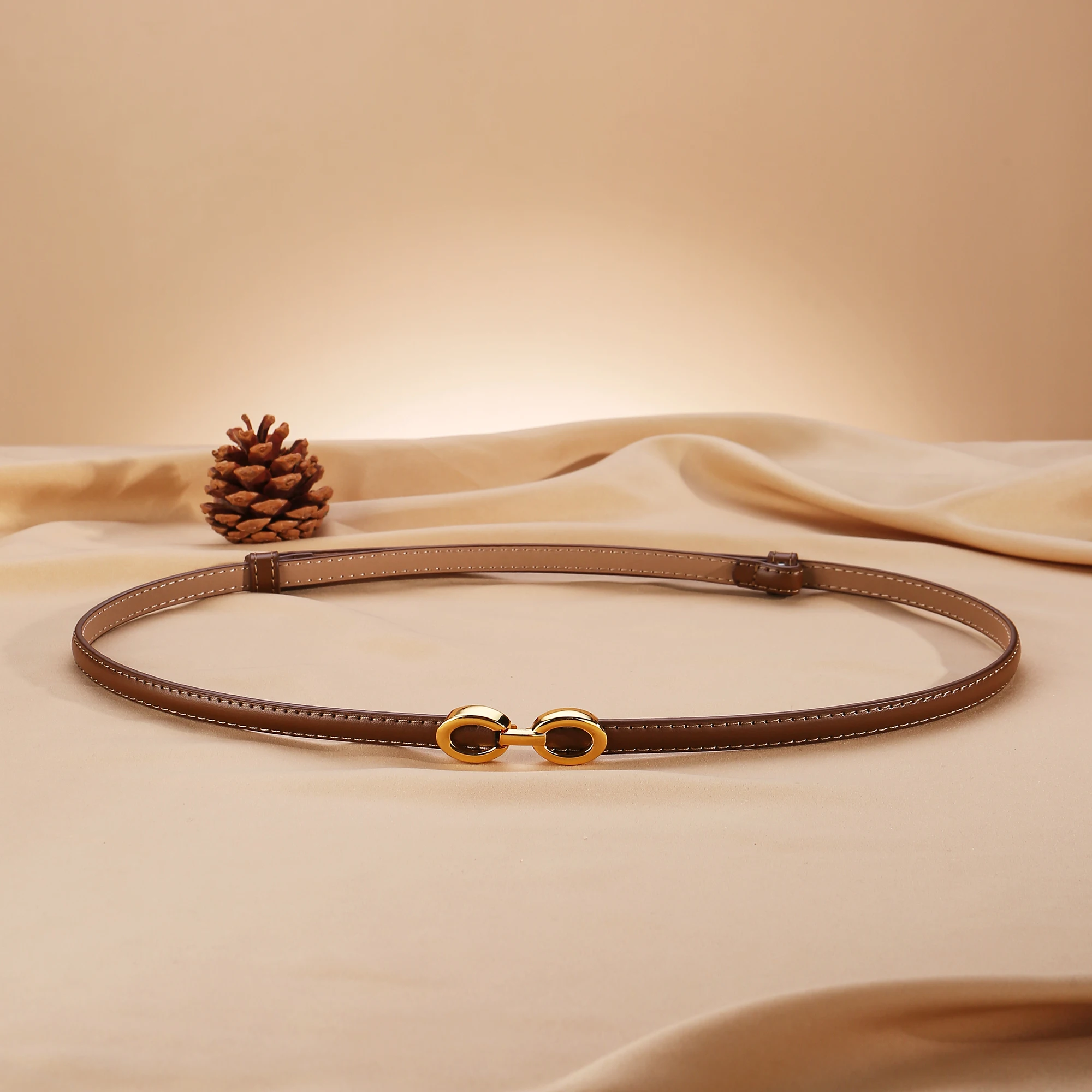 

Elegant Women's Dress Belt Skinny Slim Belt Soft Genuine Leather Belts Smooth Gold Buckle Adjustable Waistband