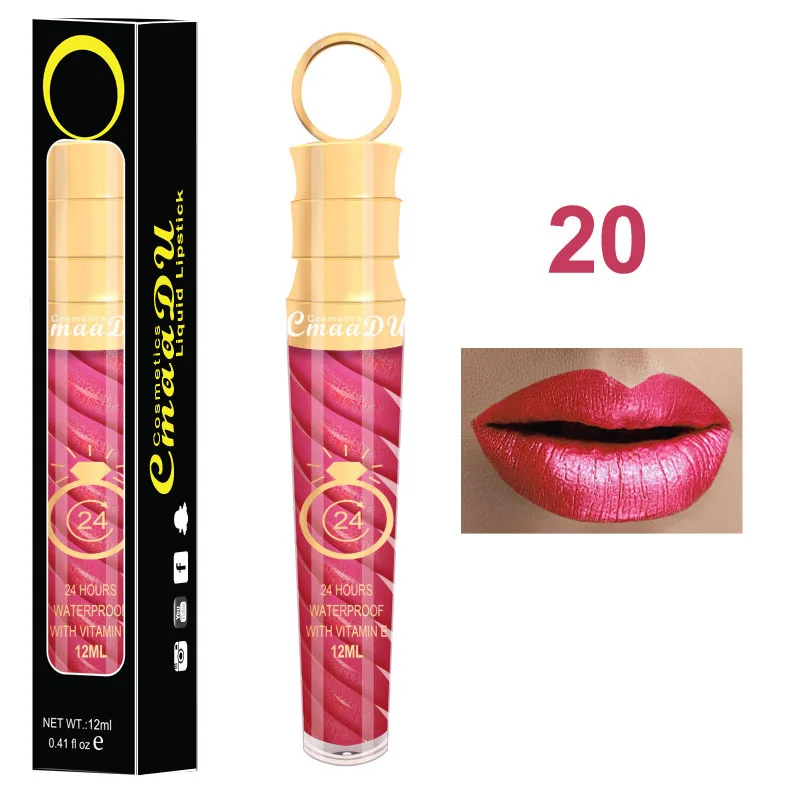 20 Colors Lipstick Waterproof Long Lasting Matte+Shimmer Mental Beauty Lip Gloss Nude Glitter Lip Gloss Beauty Red Lip Tint New