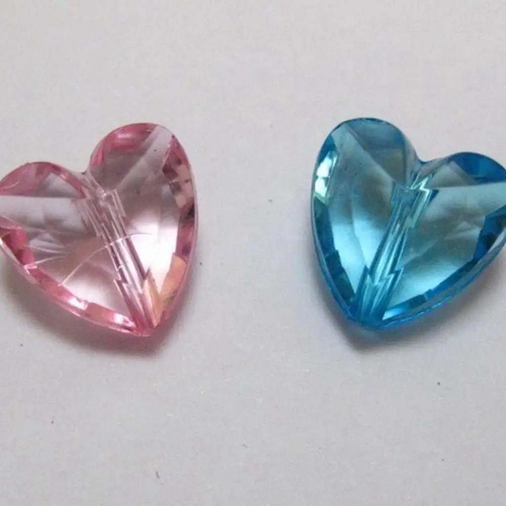 100 Mixed Color Transparent Acrylic Faceted Heart Beads Charms 12X12mm