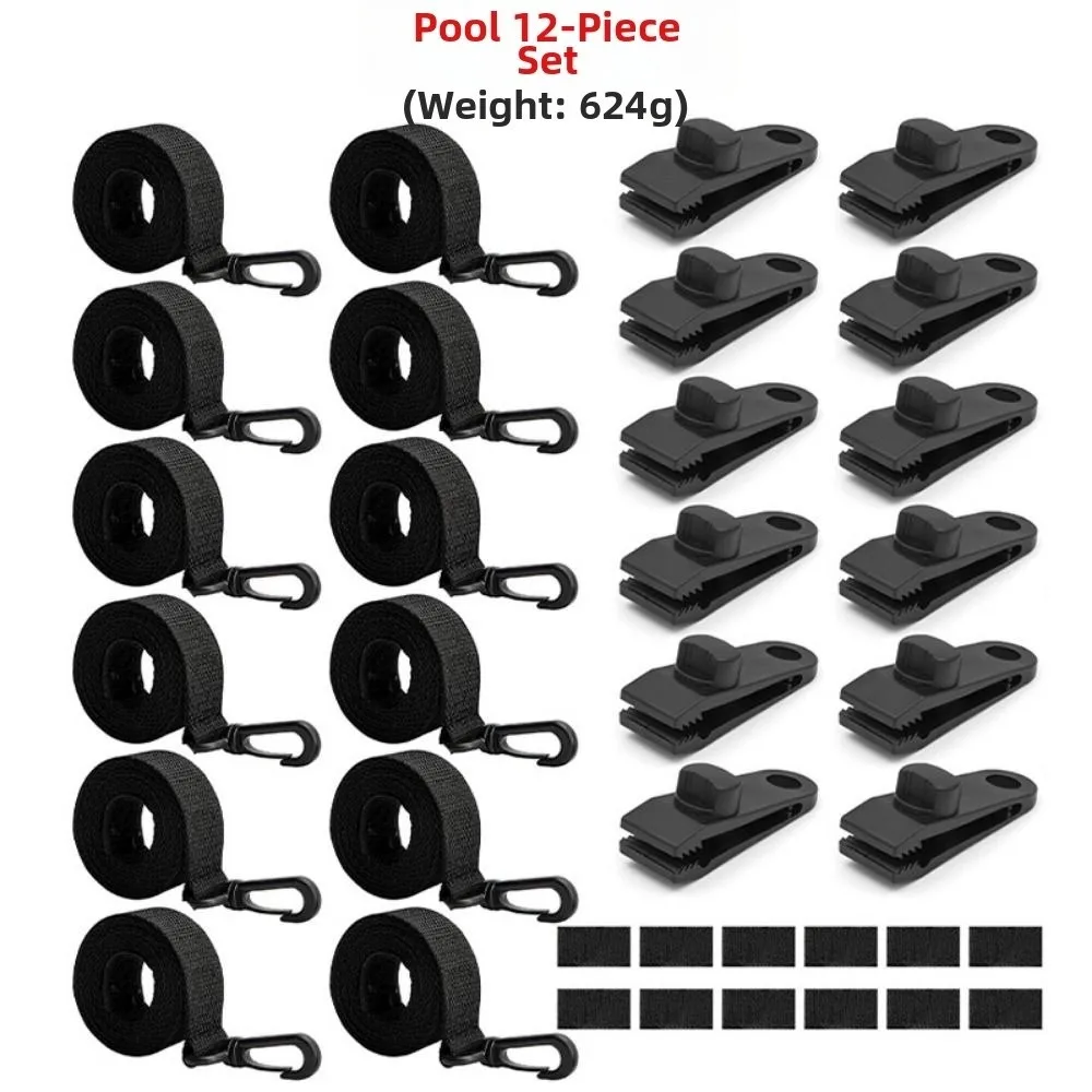 1/6Sets Universal Heavy-duty Pool Solar Cover Windproof Black&Blue Reel Attachment Kit Solar Cover Attachment Kit Straps