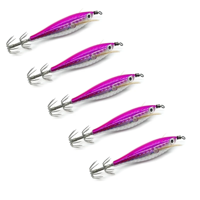 

5Pcs Glow Jig Hook for Saltwater Fishing Glow Squid Jig Hook Floating Horizontal Shrimp Lure Night Fishing Baits