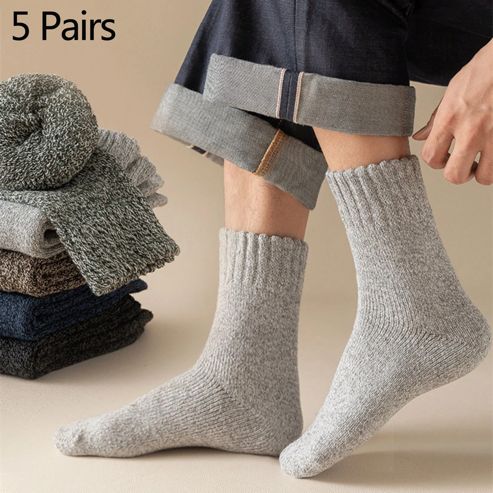 

5Pairs Winter Men's Knee Long Socks Wool Keep Warm Longer Stocking Compression Winter Terry Socks Cotton Thicken Cover Calf Gift